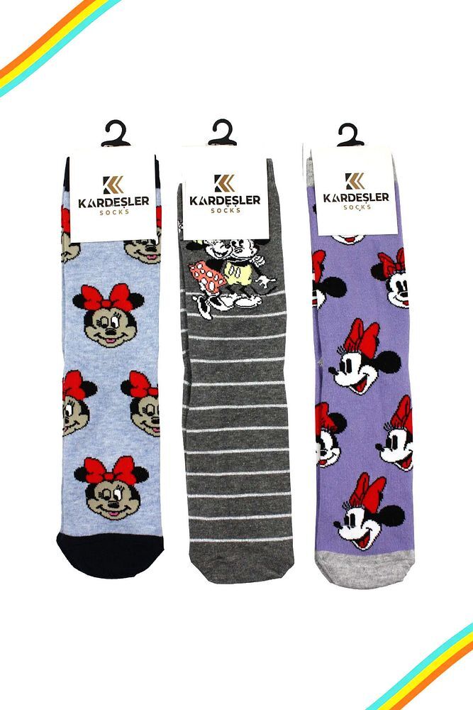 Unisex Renkli Karikatür Desenli Soket Uzun Çoraplar 3'lü Paket Çok Renkli - 36-42