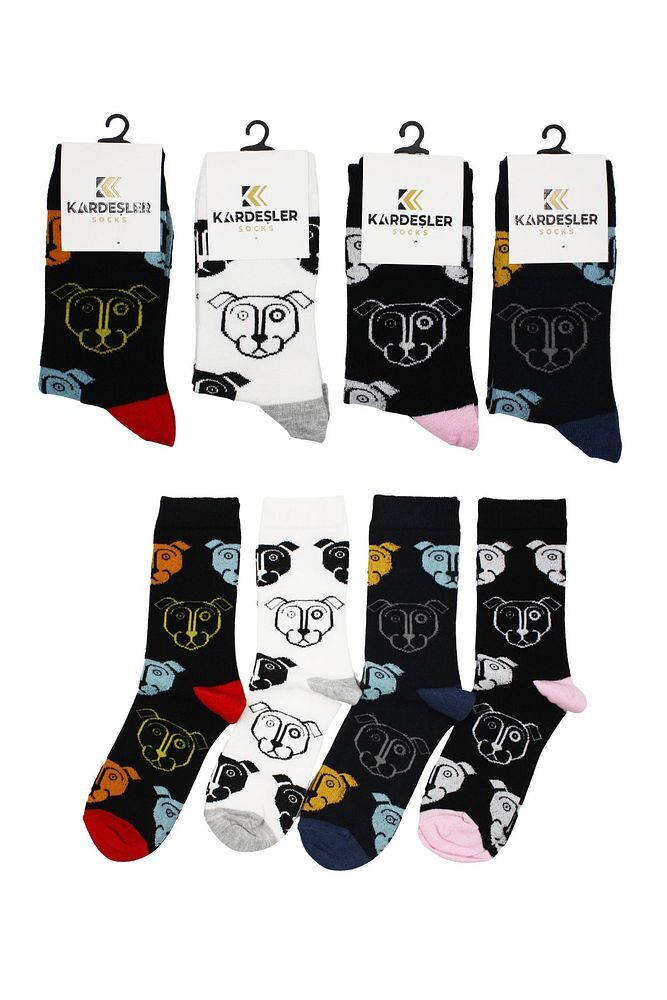 Unisex Köpek Desenli Pamuklu Çorap 4'lü Set Çok Renkli - 36-42
