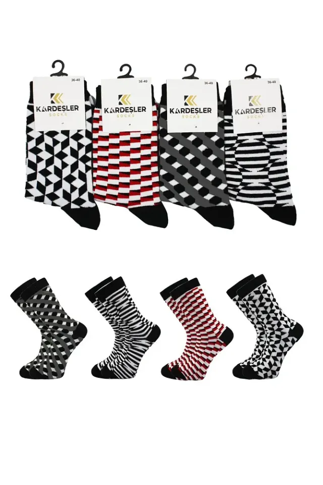Unisex Çizgili Desenli Pamuklu Çorap 4'lü Set Çok Renkli - 36-42