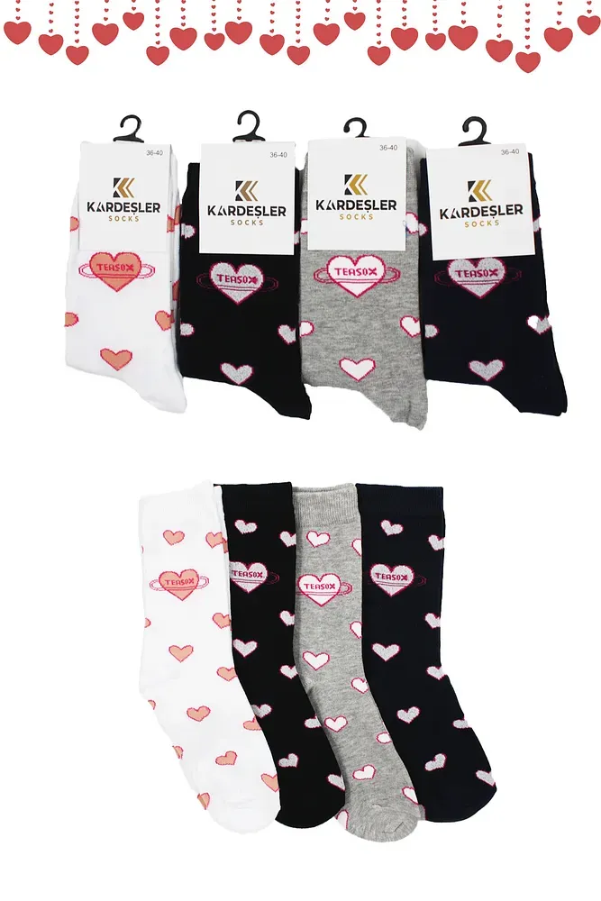 Kadın Çok Renkli Desenli Pamuklu Soket Çorap 4'lu Paket Renkli - 36 - 40