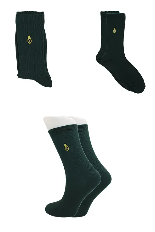 Unisex Desenli Nakışlı Koyu Yeşil Soket Pamuklu Çorap Koyu Yeşil - 36 - 40