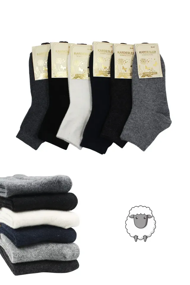 Kadın Lambswool Yün Kışlık Çok Renkli Yarım Konç Çorap 6'lı Paket Çok Renkli - 36 - 40