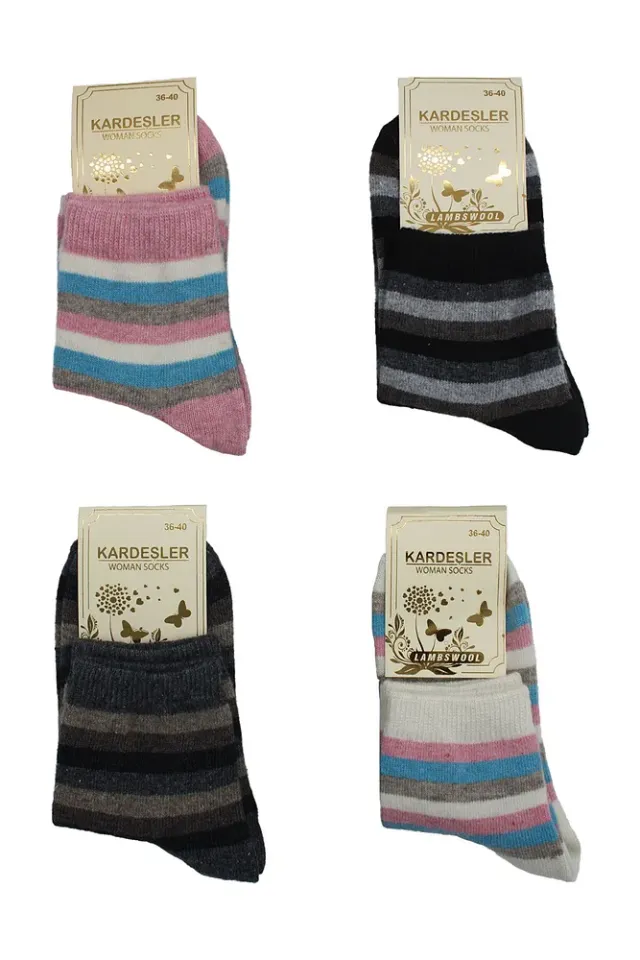 Kadın Lambswool Yün Kışlık Kalın Yarım Konç Çorap 4'lü Paket 36 - 40 - Renkli