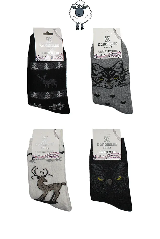Kadın Lambswool Yün Kışlık Kalın Soket Çorap 4'lü Paket Çok Renkli - 36 - 40