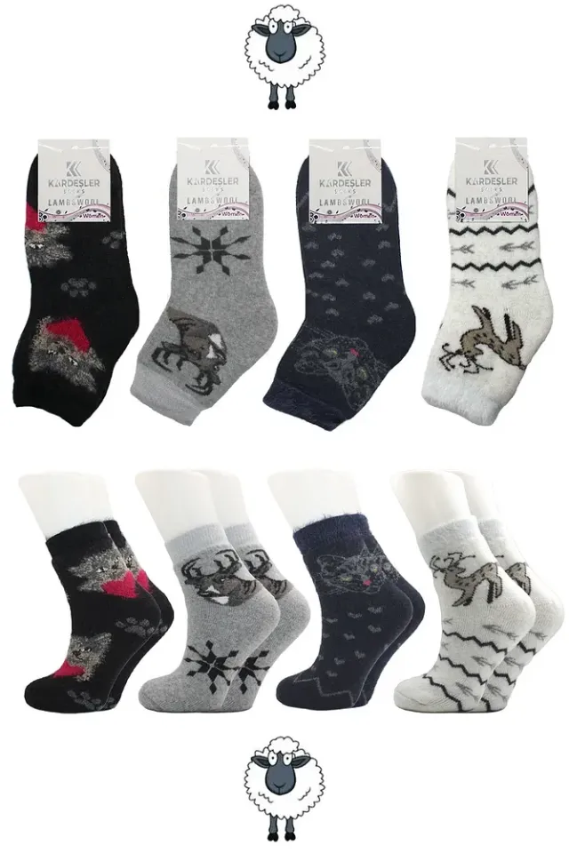 Kadın Lambswool Yün Kışlık Kalın Yarım Konç Çorap 4'lü Paket Çok Renkli - 36 - 40