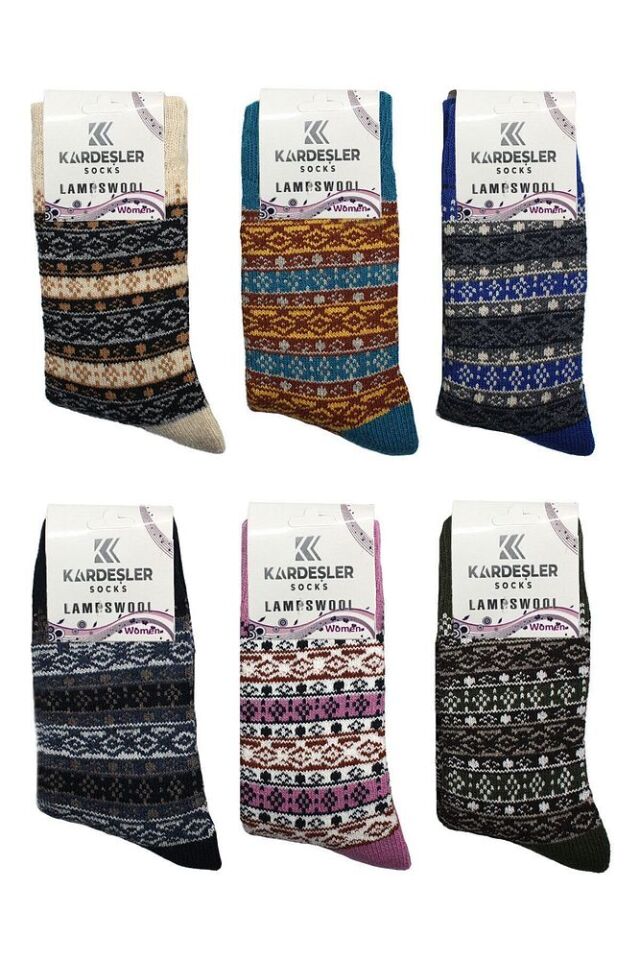 Kadın Lambswool Yün Kışlık Kalın Soket Çorap 6'lı Paket Çok Renkli - 36 - 40