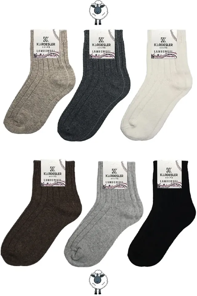 Kadın Lambswool Yün Kışlık Çok Renkli Yarım Konç Çorap 6'lı Paket Çok Renkli - 36 - 40