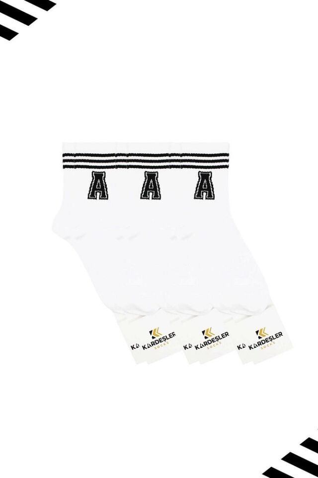 Unisex A Harfi Desenli Tenis Çorap (HARFLİ ÇORAP) 3 Çift Beyaz - 36-42
