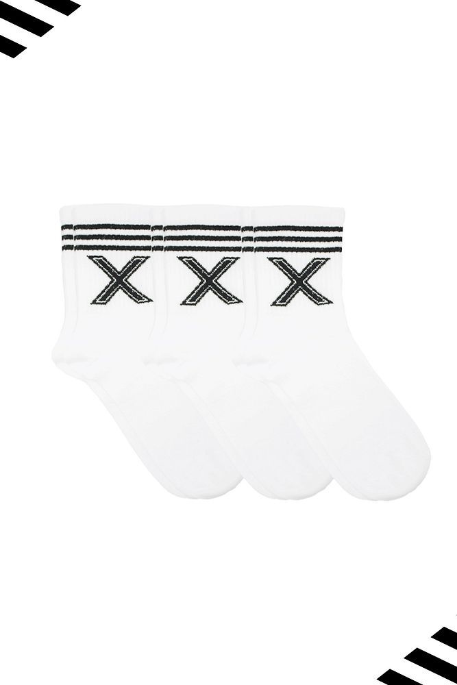 Unisex X harfi desenli tenis çorap (harfli çorap) 3 Çift Beyaz - 36-42