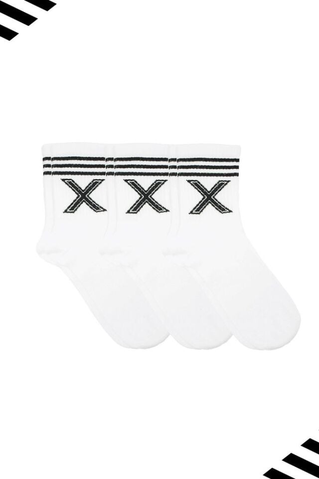 Unisex X harfi desenli tenis çorap (harfli çorap) 3 Çift Beyaz - 36-42