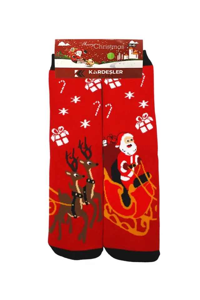 Yılbaşı Noel Christmas Renkli Desenli Soket Havlu Çorap Çok Renkli - 36 - 40