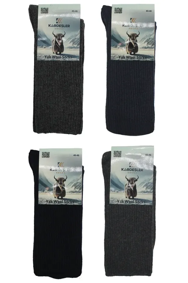 Erkek Yün Kışlık Kalın Soket Çorap 4'lu Paket Çok Renkli - 40-46