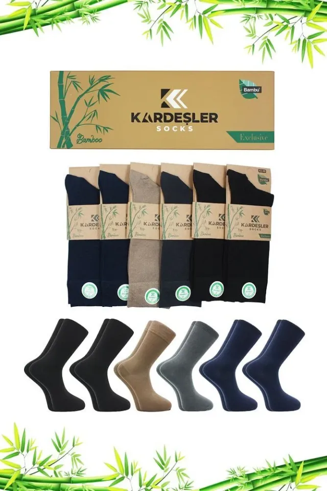 Bambu Erkek Soket Uzun Çorap Dikişsiz 6'lı Premium Kutulu Çok Renkli - 43-46